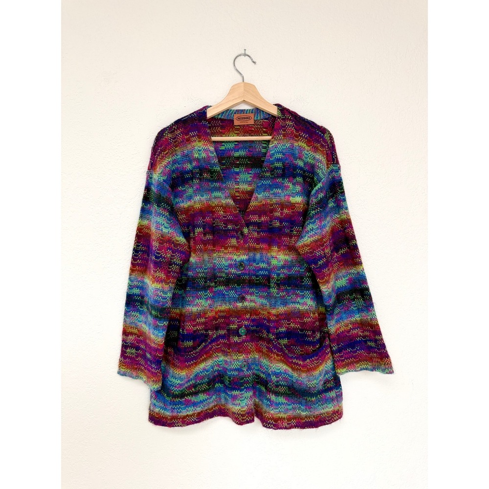 Missoni Multi-Color Space Dye Knit Cardigan Sweater Made in Italy Large